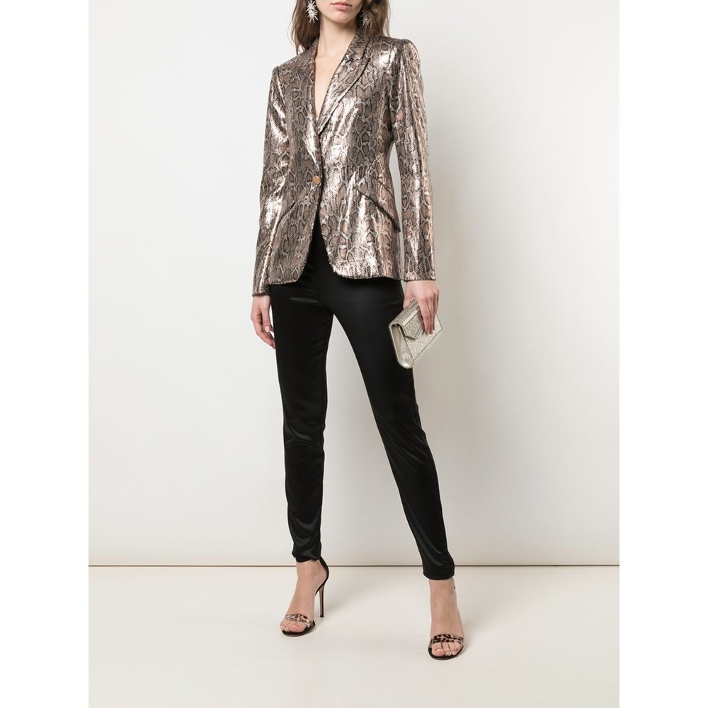 New L'AGENCE Chamberlain Sequin Leopard Print Blazer size 2 Lined Neutra…